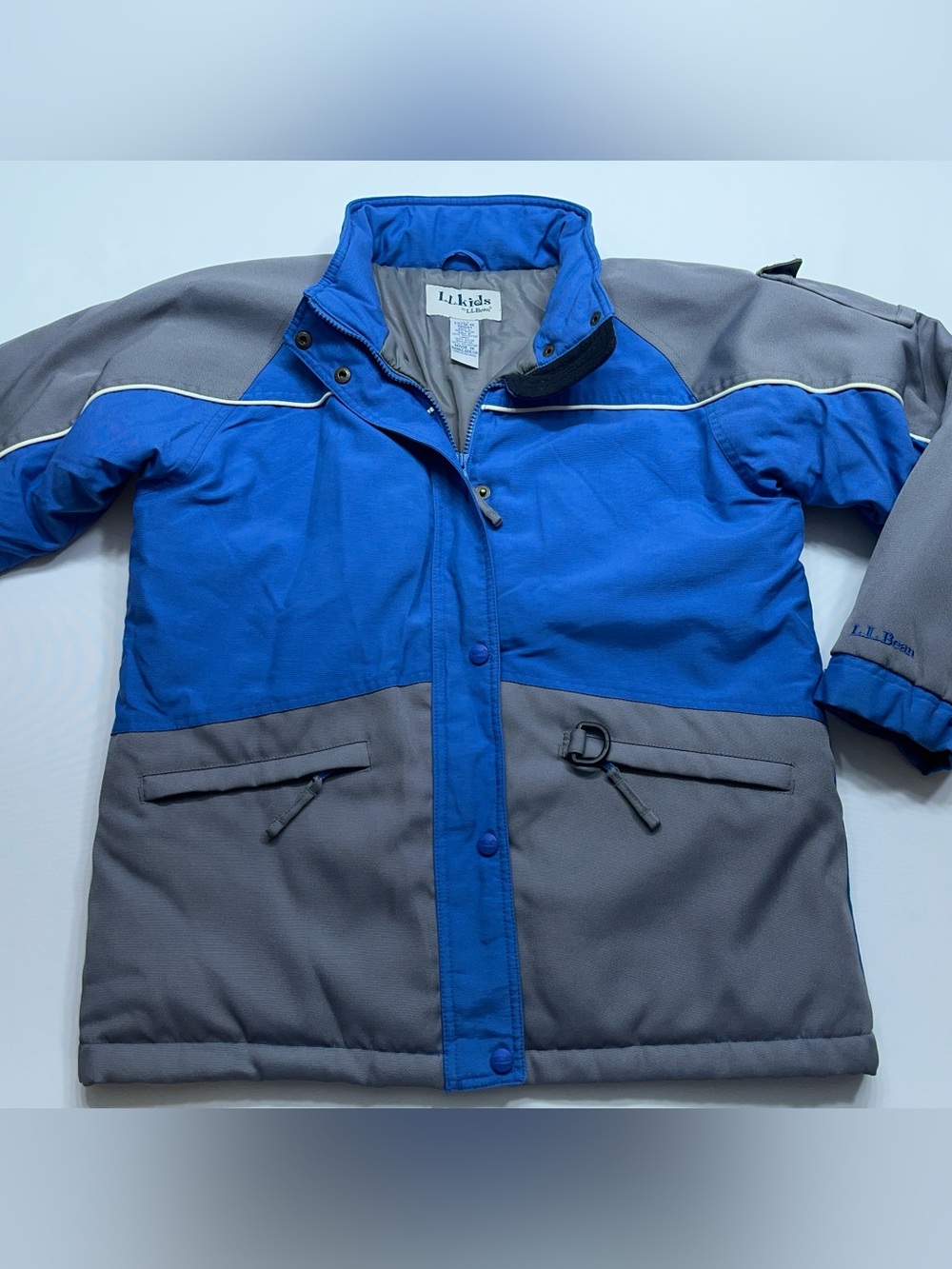 LL Bean Girls Winter Jacket Girls Size Large 14/16 Blue Gray Zip Snap Heavy Warm